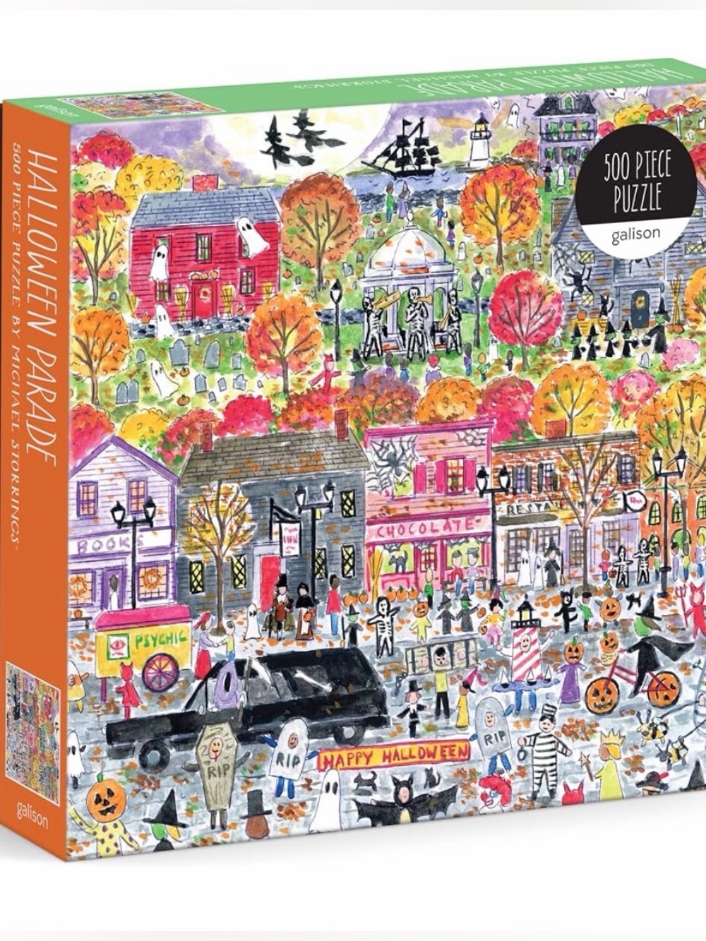 π Galison Halloween Parade 500-Piece Jigsaw Puzzle - Colorful Autumn Scene